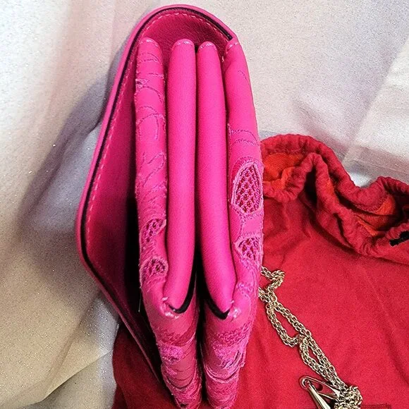 Rare VALENTINO Napa Lace Girello Flap Bag in Fuschia - Picture 6 of 16